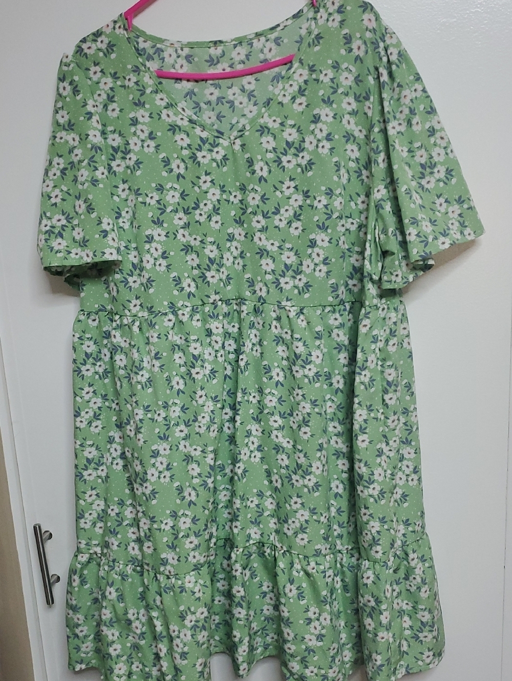 SHEIN Green Floral Ruffle Hem Short Sleeve Dress